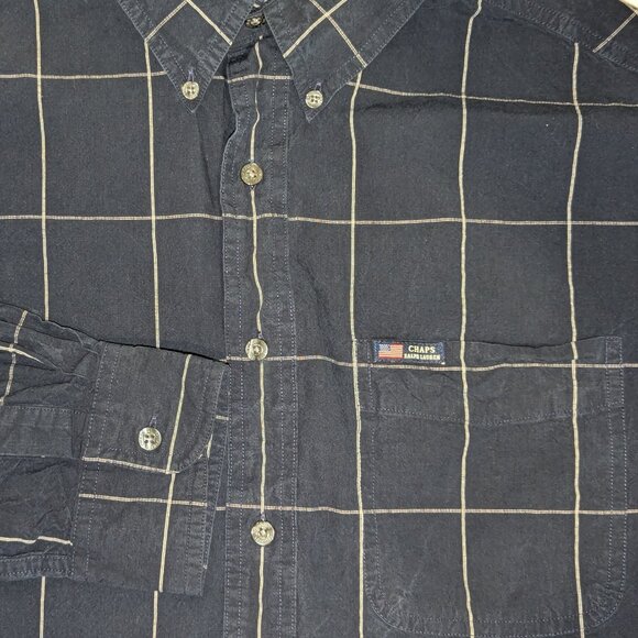 Vintage Chaps Ralph Lauren Shirt Men Large Black Check Button Down Long Sleeve - Picture 1 of 9